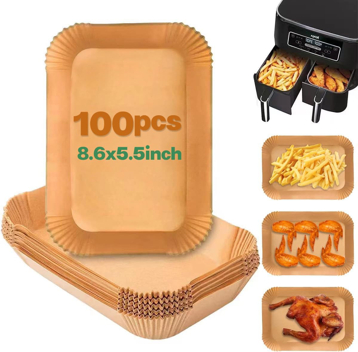 Ninja Dual Air Fryer Parchment Paper Liners - Disposable Airfryer Liner Accessories for Ninja Foodi Dual Air Fryer DZ201/DZ401