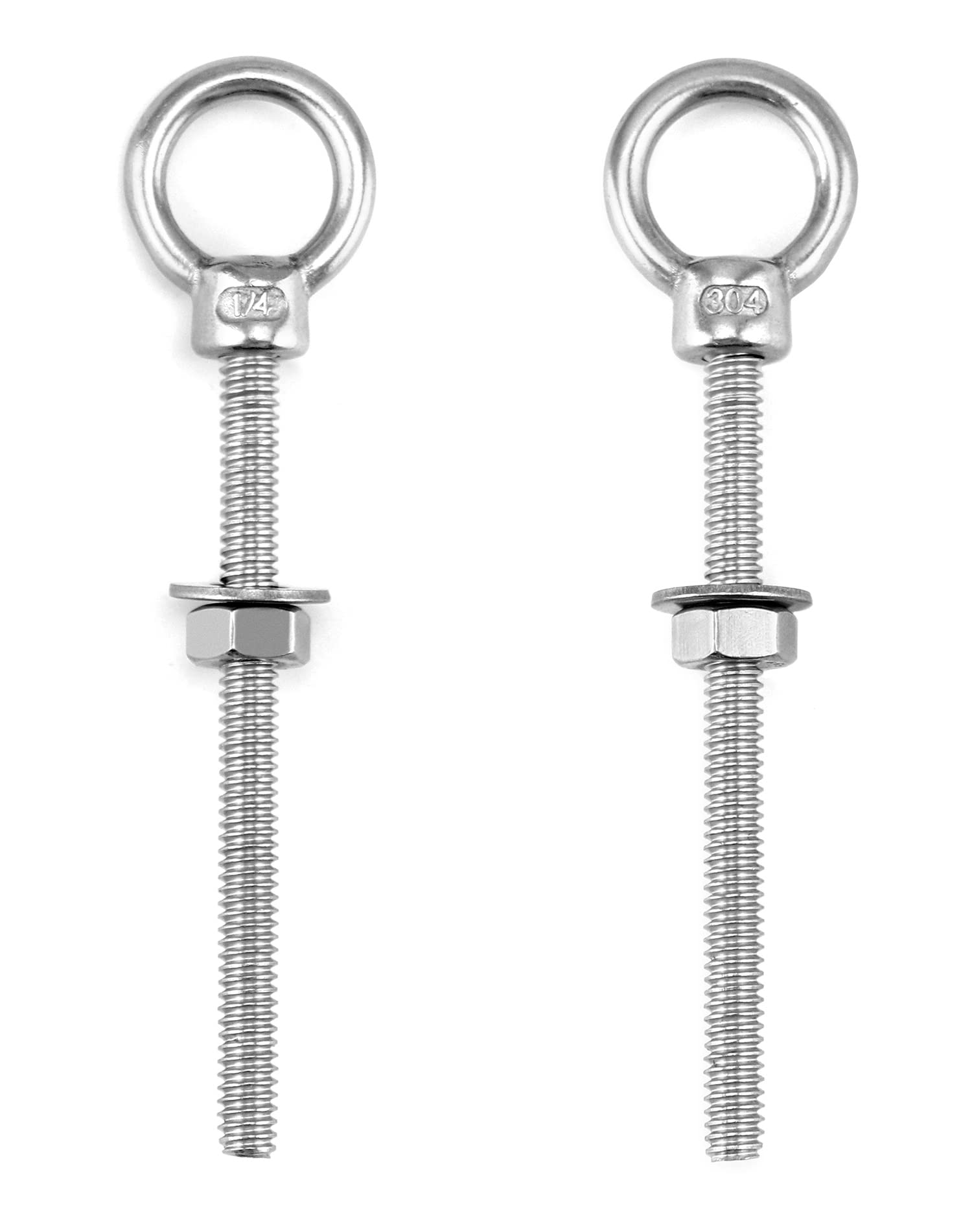 QWORK 10 Pack Eye Bolt, T316 Stainless Steel Marine Grade Threaded Eyebolts, 1/4"x3" Lifting Ring Threaded Eyebolts with Nuts Washers