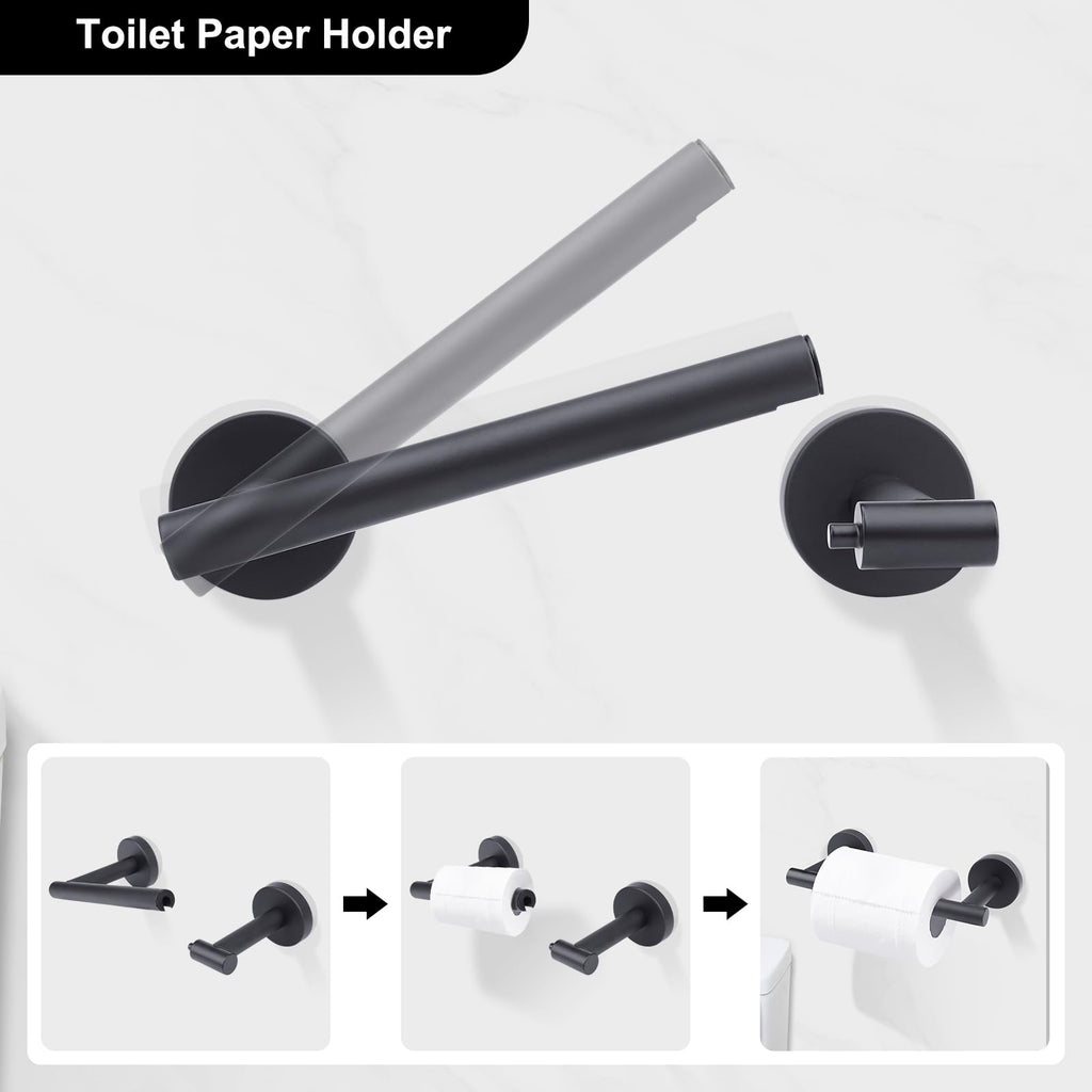 Ntipox Matte Black Double Post Pivoting Toilet Paper Holder Set, Stainless Steel Towel Ring,Toilet Paper Roll Holder,Bathroom Hardware Accessories Set Black