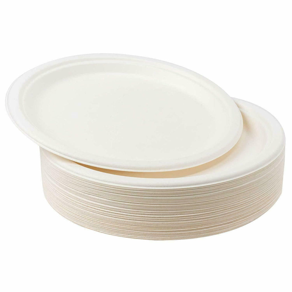 10 Inch Paper Plates, Compostable Disposable Paper Plates,Disposable Sugarcane Paper Party Plates, 50 Count