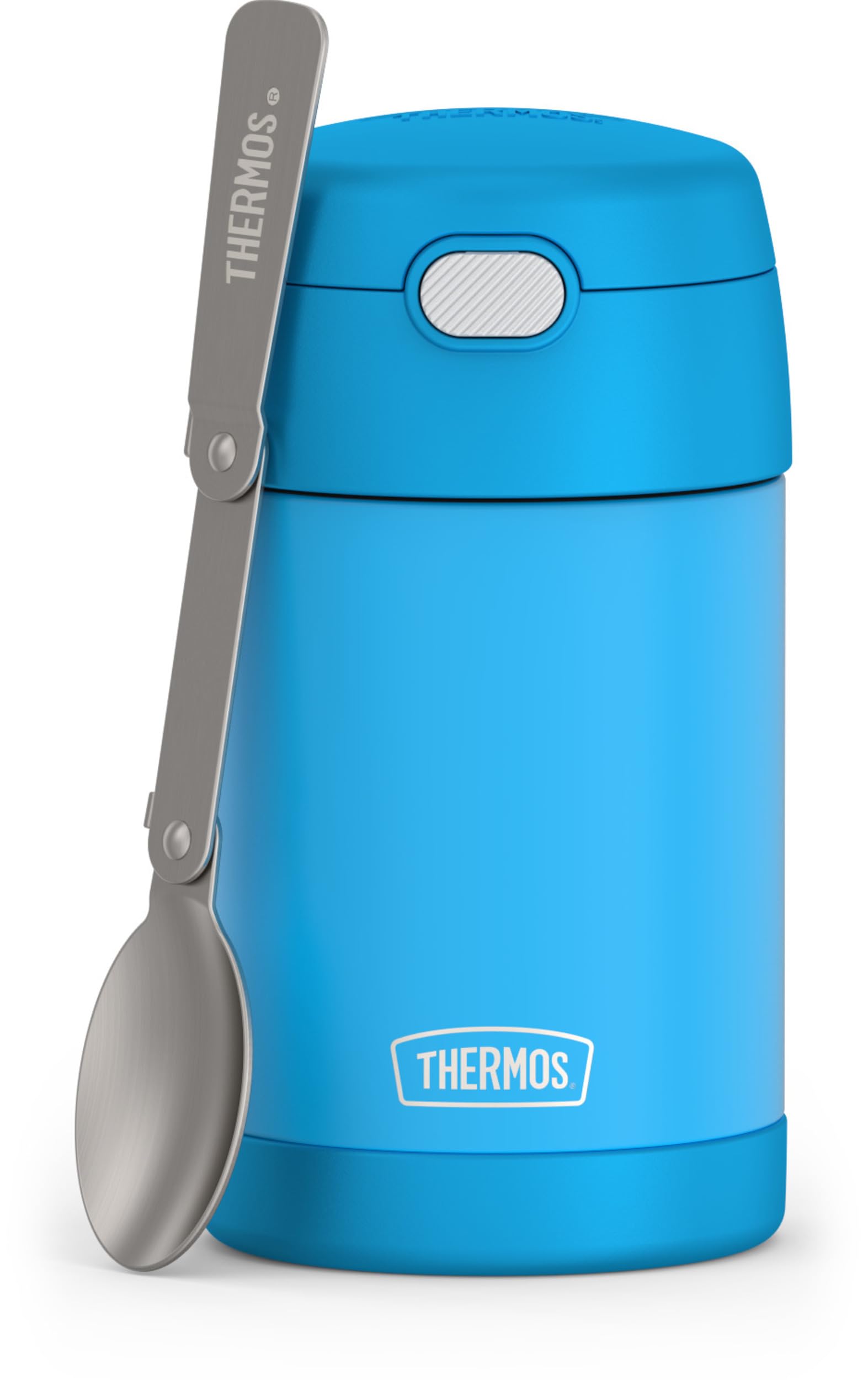 THERMOS FUNTAINER 16 Ounce Stainless Steel Vacuum Insulated Food Jar with Folding Spoon, Denim Blue
