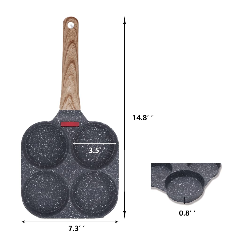Nonstick Egg Pan, Egg Frying Pan 4 Cups Pancake Pan for Breakfast, Fried Egg Pan Suitable for Gas & Induction (Black)