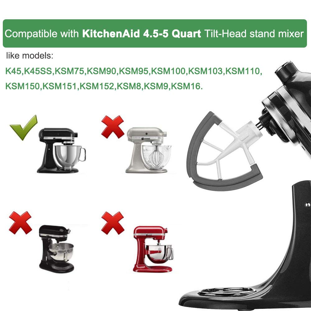 Prokitchen Flex Edge Beater Fit for Kitchenaid Mixer, 4.5-5 Quart Tilt-Head Flat Beater Fit for Kitchen Aid Accessories and Attachments with Silicone Edges Flex 4 Soft Plastic Scraper