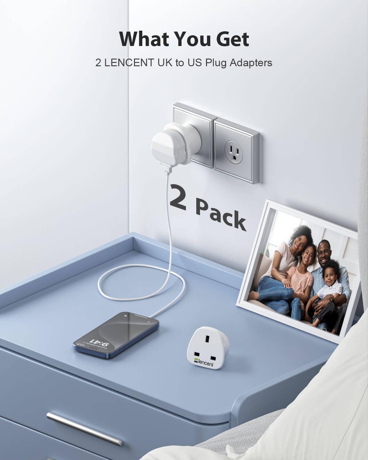 LENCENT UK to CA Canada Plug Adapter, 2 Pack Grounded CA Visitors Travel Converter, Converts All Type G Plugs from United Kingdom UK Singapore Malaysia UAE Ireland Malta Hongkong (Type B