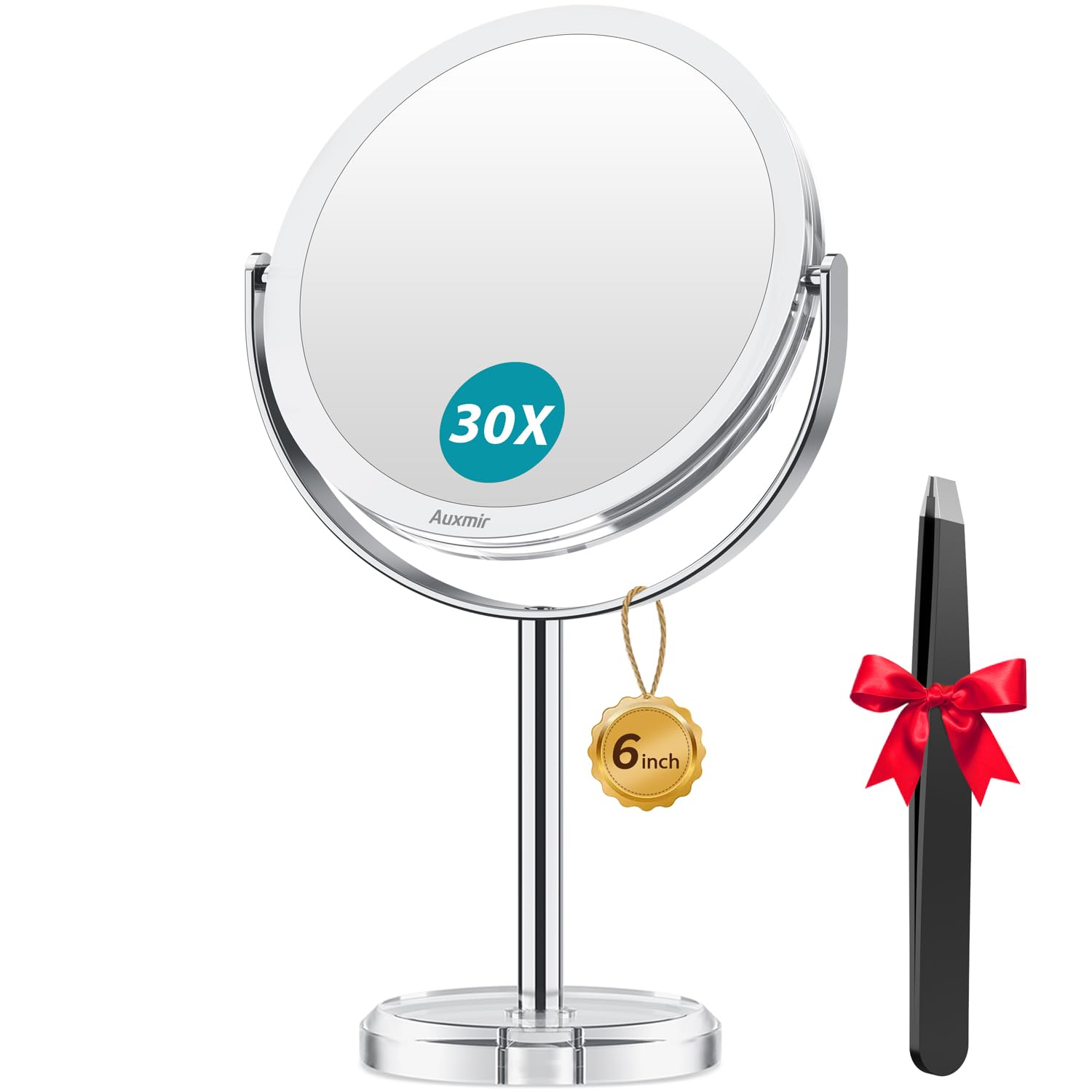 Auxmir Magnifying Mirror 30X /1X Makeup Mirror Double Sided with Magnification, Round Vanity Tabletop Mirror Crystal-Like Style 360° Rotation Portable for Dressing Table Desk Bathroom Bedroom Travel