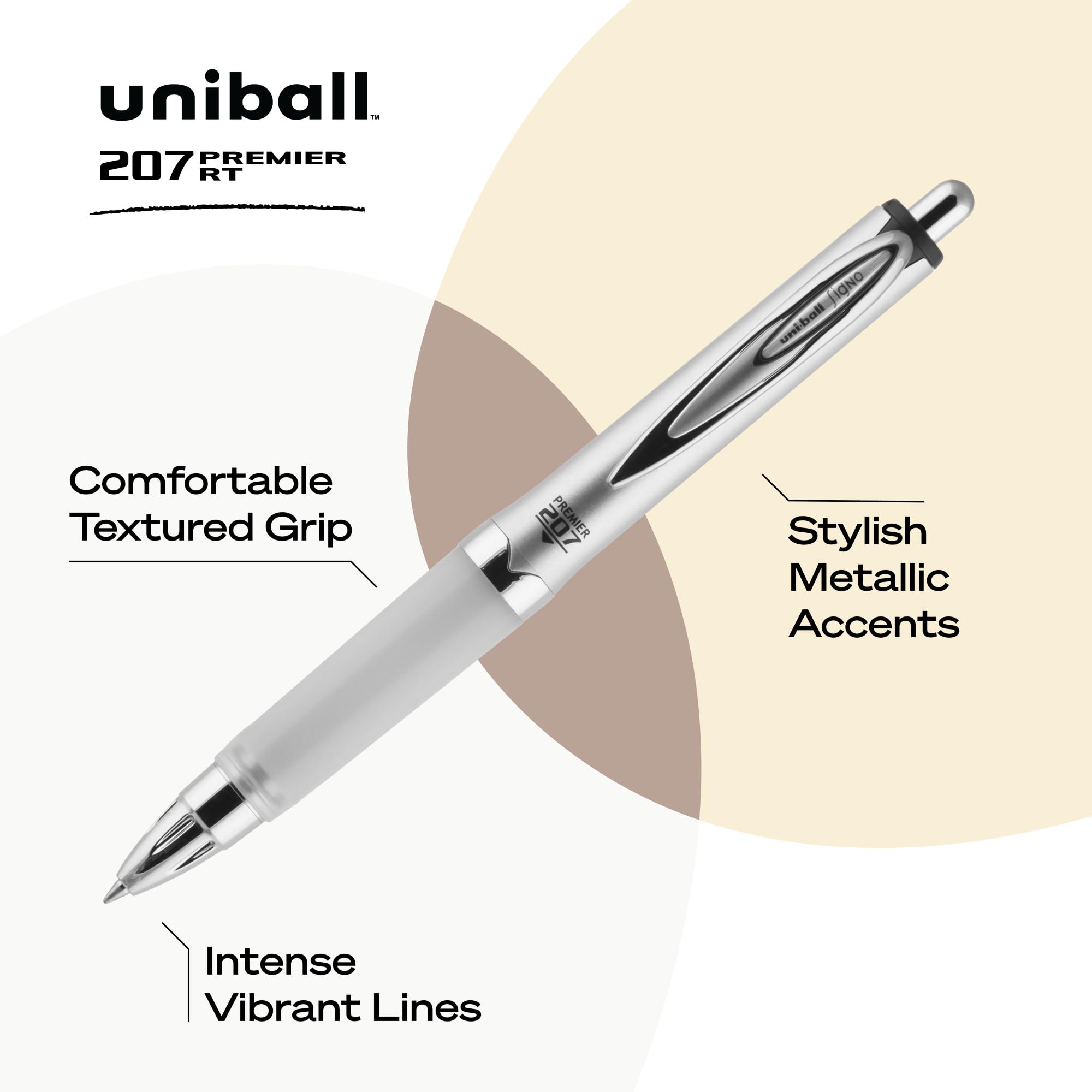 uni-ball 207 Rollerball Gel, Gel PREMIER Retractable Roller Ball Pen Medium-0.7mm, 1-Carded, Black Ink (40108)