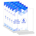 Acrylic Sign Holder 5x7 Inches 6 Packs, Double Sided Display Stand, Table Top Paper Holder, Vertical Menu Flyer Stand, Plastic Frame for Stores, Restaurants, Hotels, Office - Clear