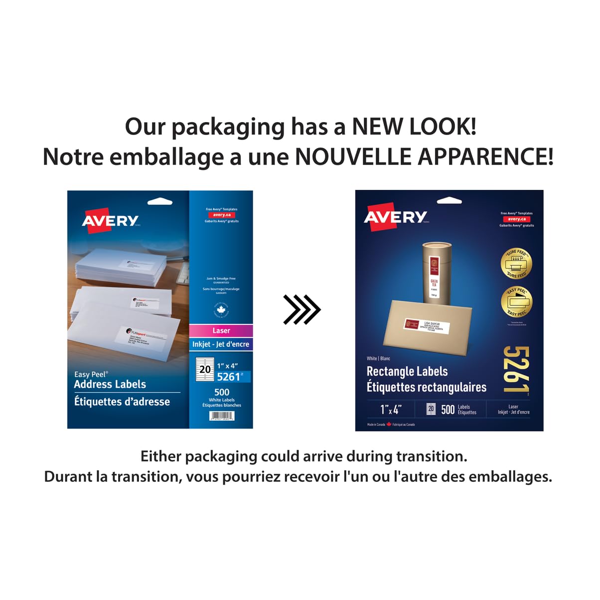 Avery White Rectangle Labels with Easy Peel for Laser Printers, 1" x 4", 500 Labels, Permanent (5261) Made in Canada
