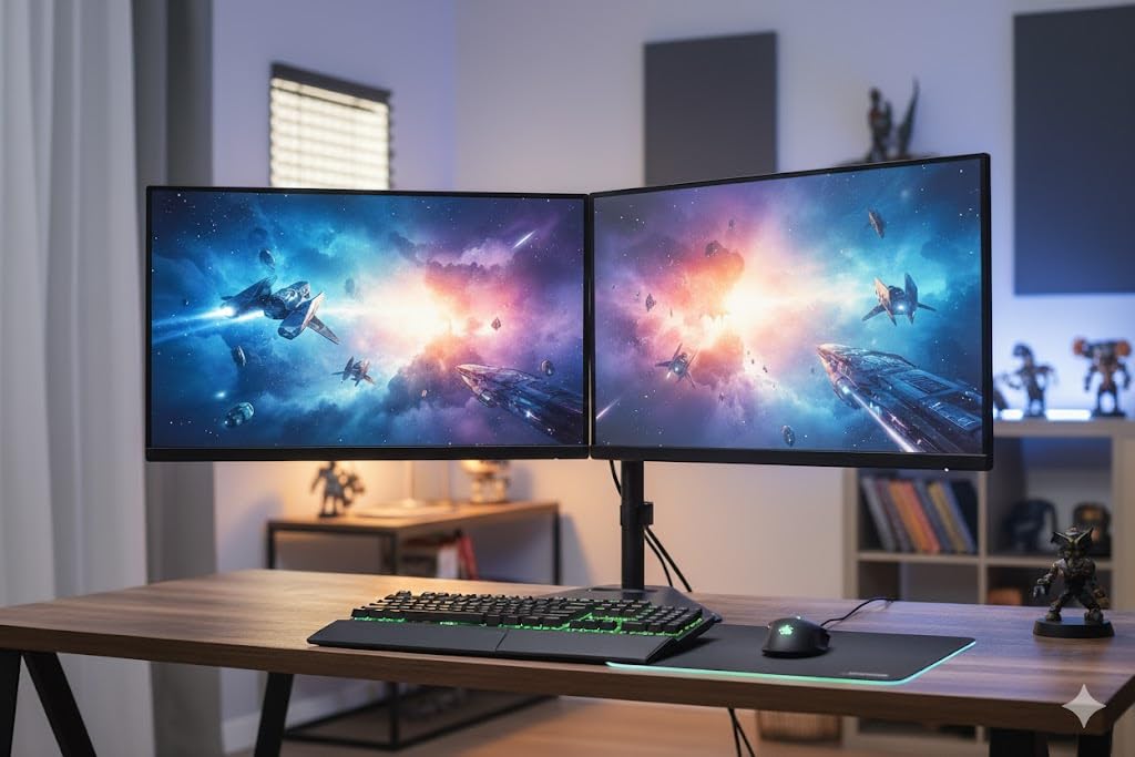 Duramex (Tm) Full Motion Free Standing Dual Double Monitor Stand Mount for Monitors Up to 32 Inch or 19 Lbs Per Monitor