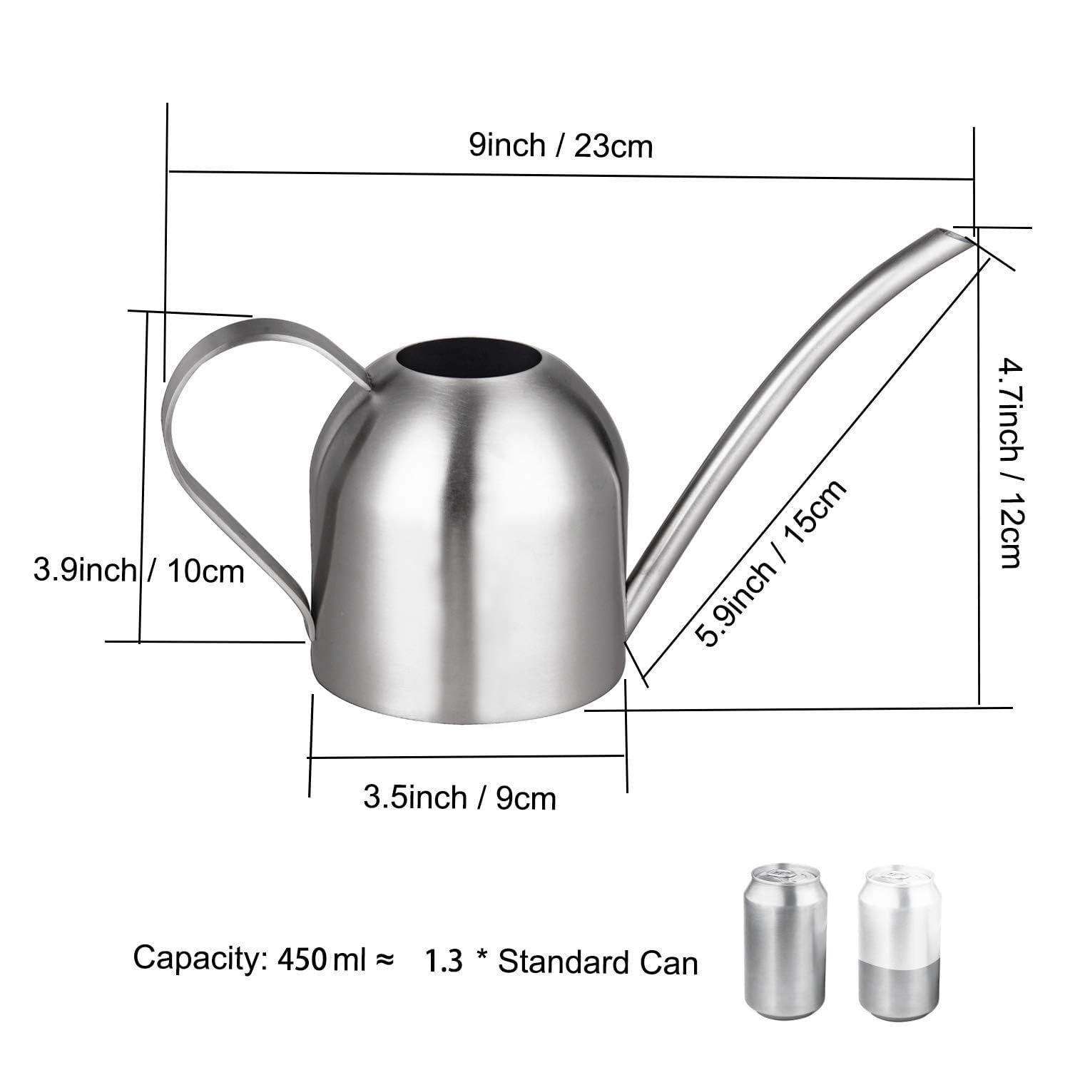 IMEEA Mini Watering Can Small Indoor Houseplant Watering Can for Orchid Bonsai Succulent Desk Office Stainless Steel (15oz/450ml)
