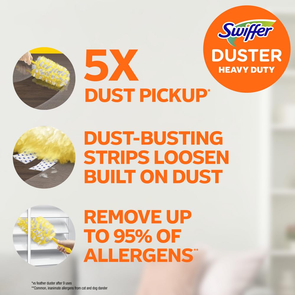 Swiffer Duster Kit with 3 ft Extendable Handle, Heavy Duty Dusting Starter Kit with 12 Refills, for Ceiling Fans, Vents and Hard to Reach Places