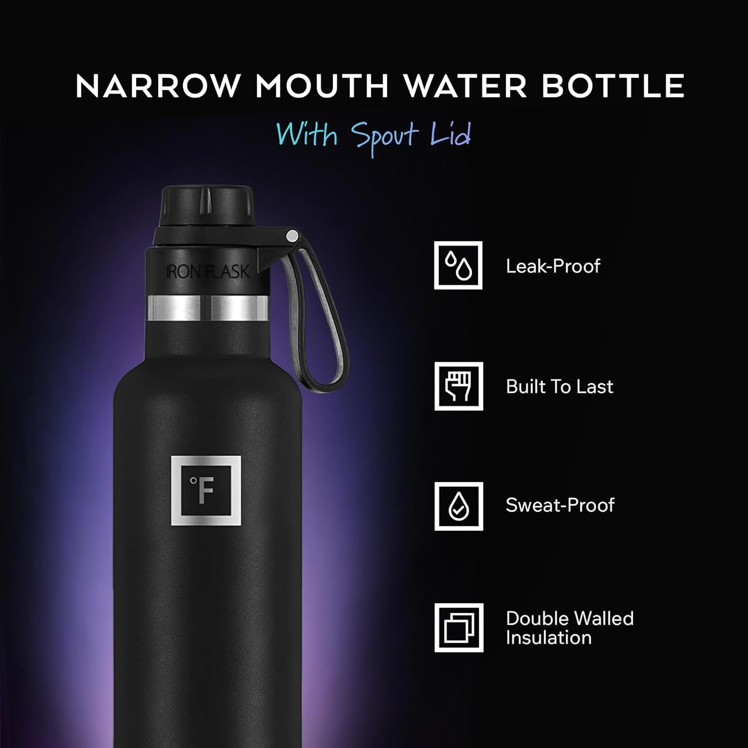 Camping & Hiking Hydration Canteen with Spout Lid (3 Lids) - Double Walled Stainless Steel Insulated Water Bottle - Leak Proof Flask for Sports Gym Travel - Vacuum & BPA Free