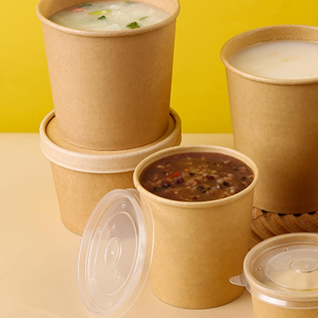 HningBuyox 80 Pack Paper Food Containers with Lids, 16 Oz to Go Hot Soup Bowls, Disposable Ice Cream Take Out Cups for Christmas Thanksgiving Microwavable Safe, Brown