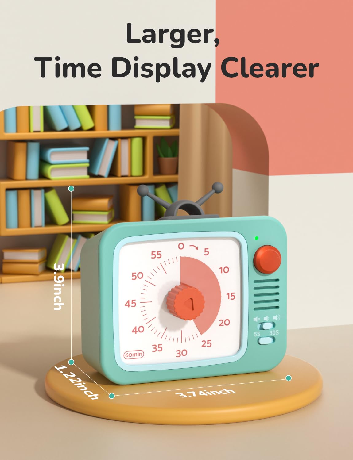 LIORQUE 60 Minute Visual Timer with Pause Function, Visual Timer for Kids and Adults, Time Management Countdown Timer for Classroom Cooking Meting, Non-Ticking Timer