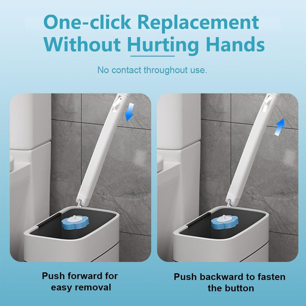 Disposable Toilet Brush with 54 Refill Heads, 2 Handles & Holders Included – No-Touch Toilet Bowl Cleaning System with Ocean Fresh Scent, Wall-Mounted or Freestanding Bathroom Cleaner