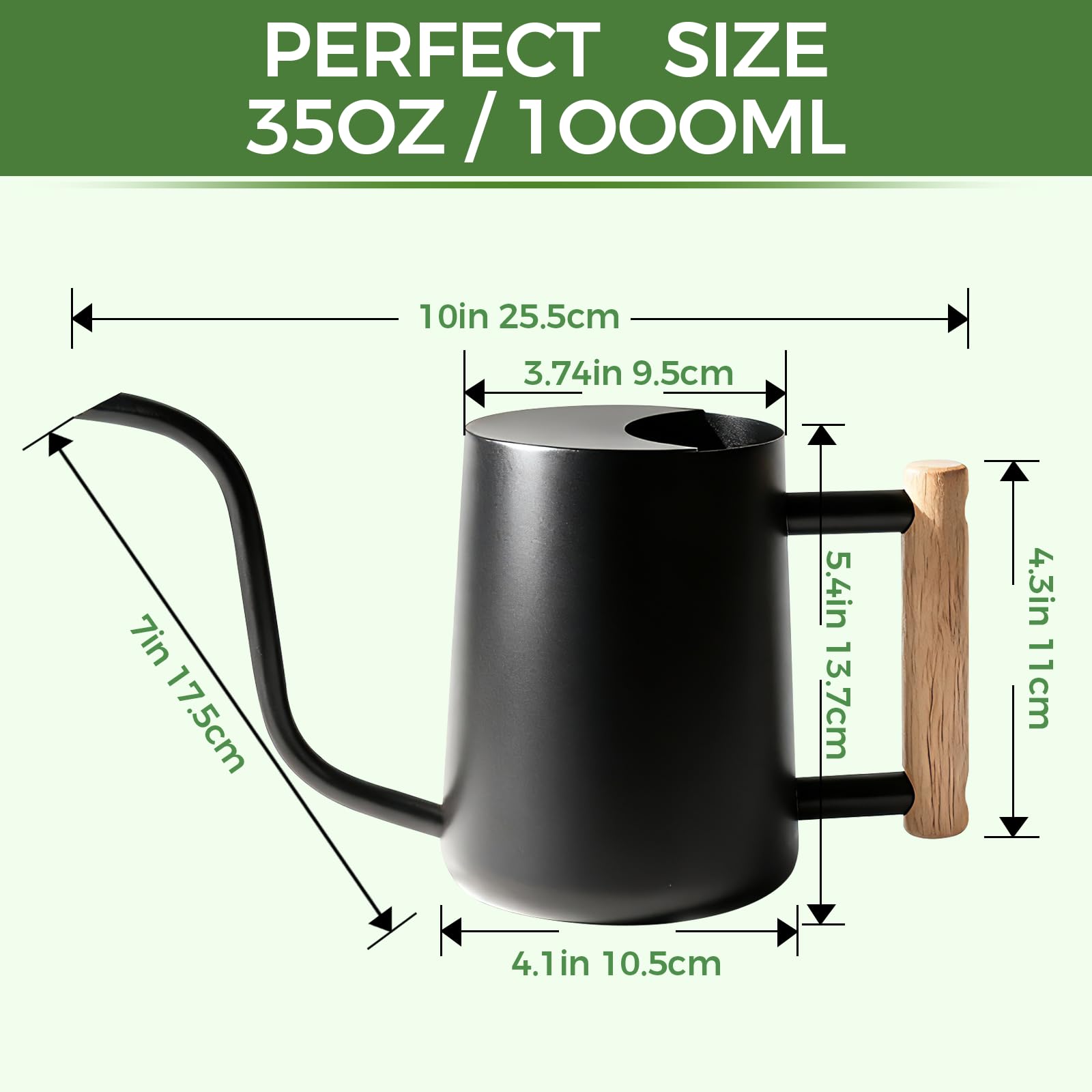 Bamworld Watering Can Indoor Plants 35oz Small Watering Can Stainless Steel Water Can for Indoor Outdoor Home Plants Garden Flowers（Black）