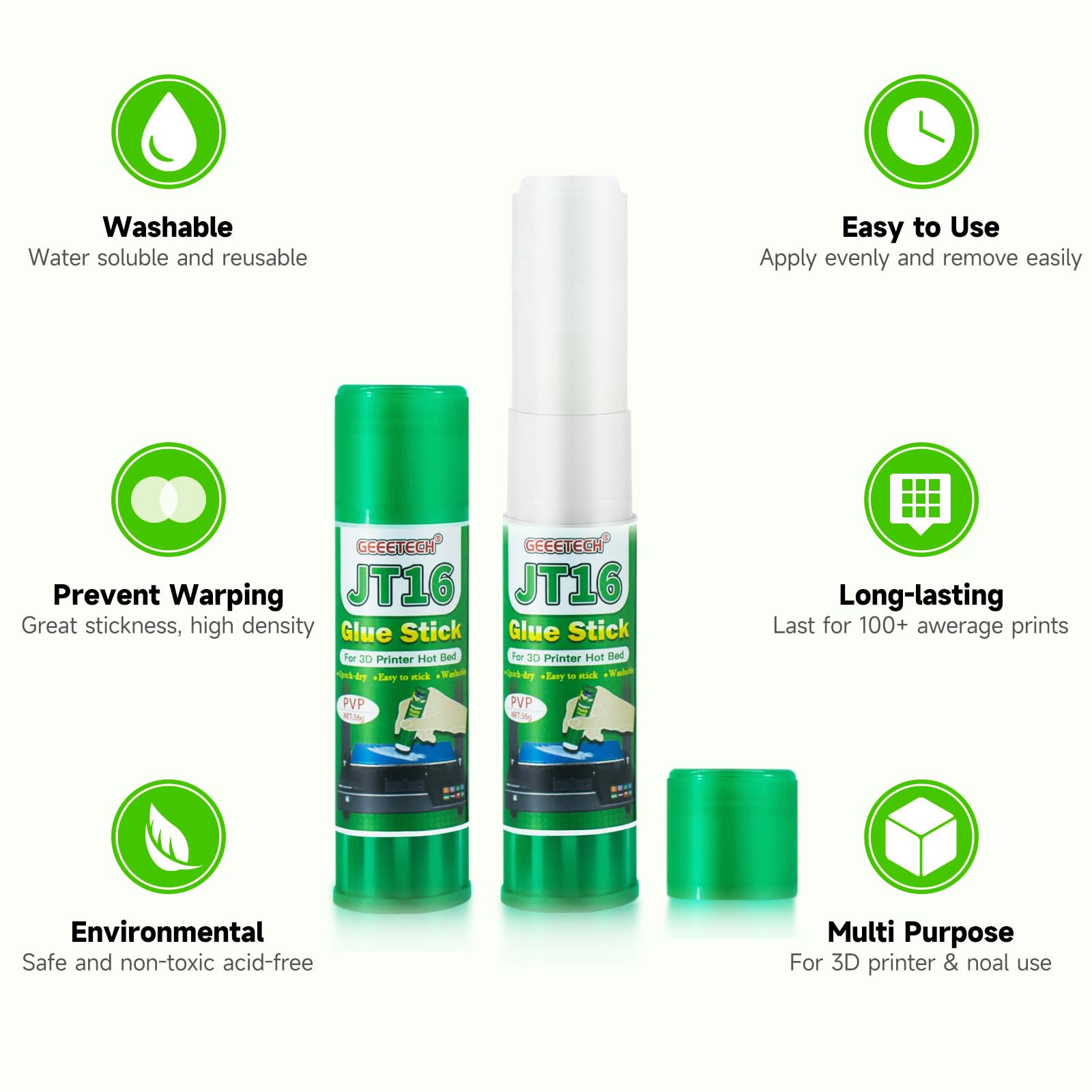 6PCS 3D Printer Glue Sticks, PVP Solid Glue Sticks for Hot Bed Plate, Washable, Reduce Warping for PLA, ABS, PETG, HIPS, TPU Filament on PEI, Glass, Aluminum, Buildtak Board