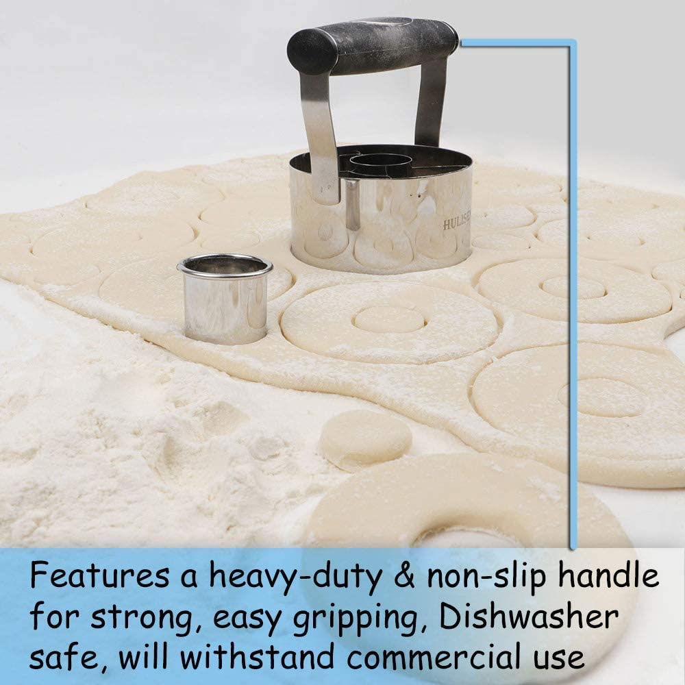 HULISEN Donut Cutter with Removable Center, 3.5" Stainless Steel Doughnut Cutter with Soft Grip Handle, Donut Cookie Cutters for Baking