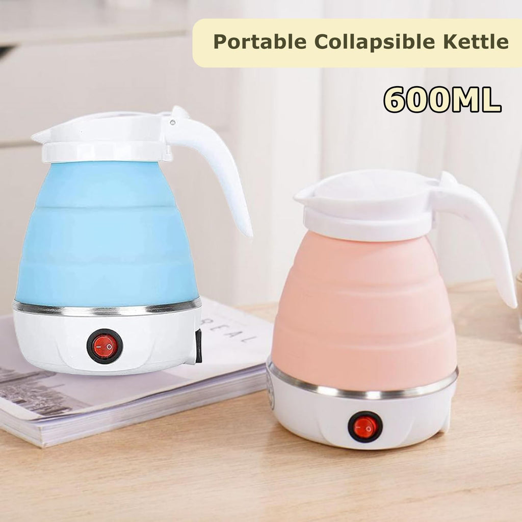 MICOKAY Portable Electric Kettle, Travel Foldable Kettle with Silicone Electric, Insulation Heating Boiler Tea Pot for Camping, 600ml (Blue)