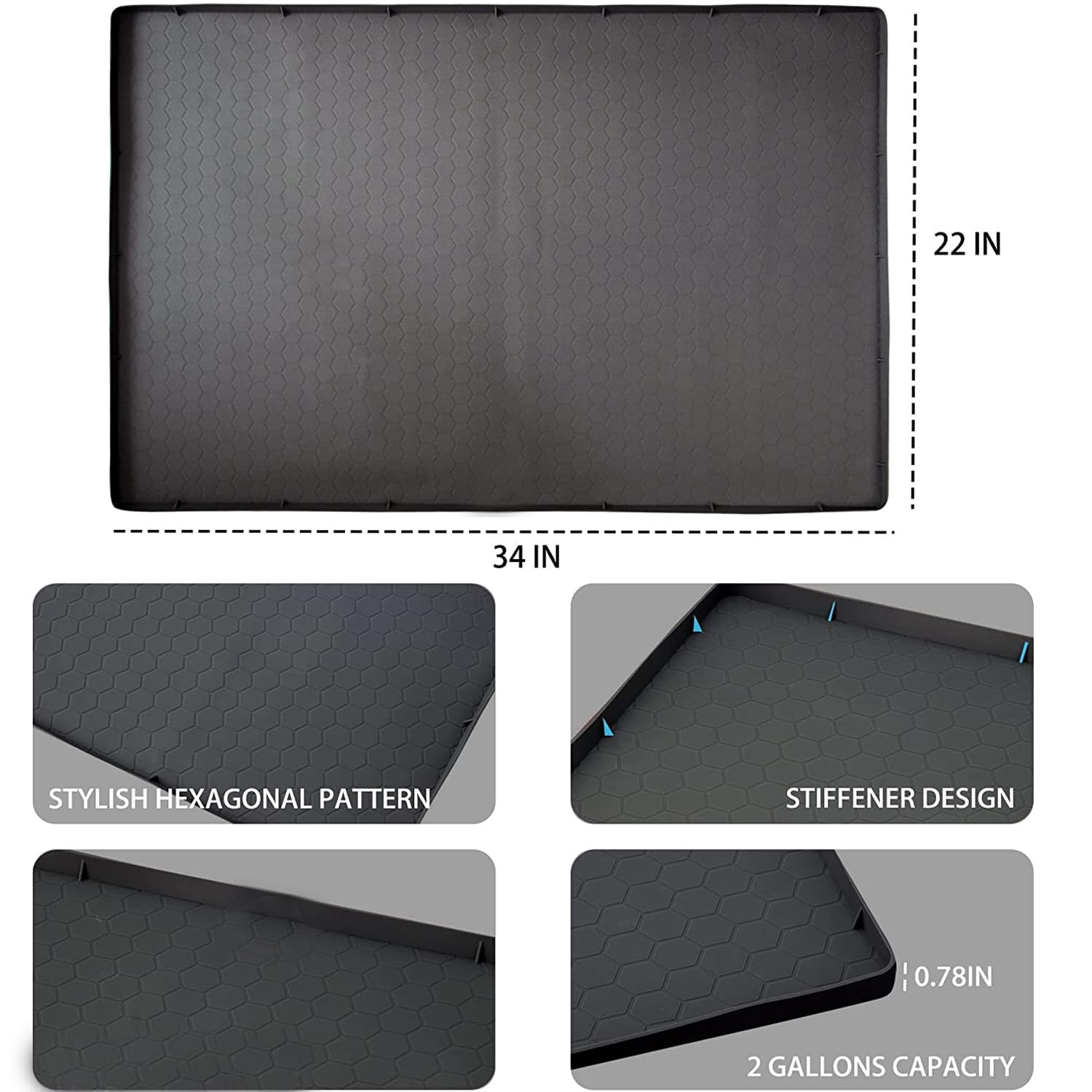 CATECASE Under Sink Kitchen Cabinet Mat, Under Sink Mats for Kitchen Waterproof Cabinet Protector & Drip Tray Liner, 34" x 22", Flexible Waterproof Silicone Made (Black)
