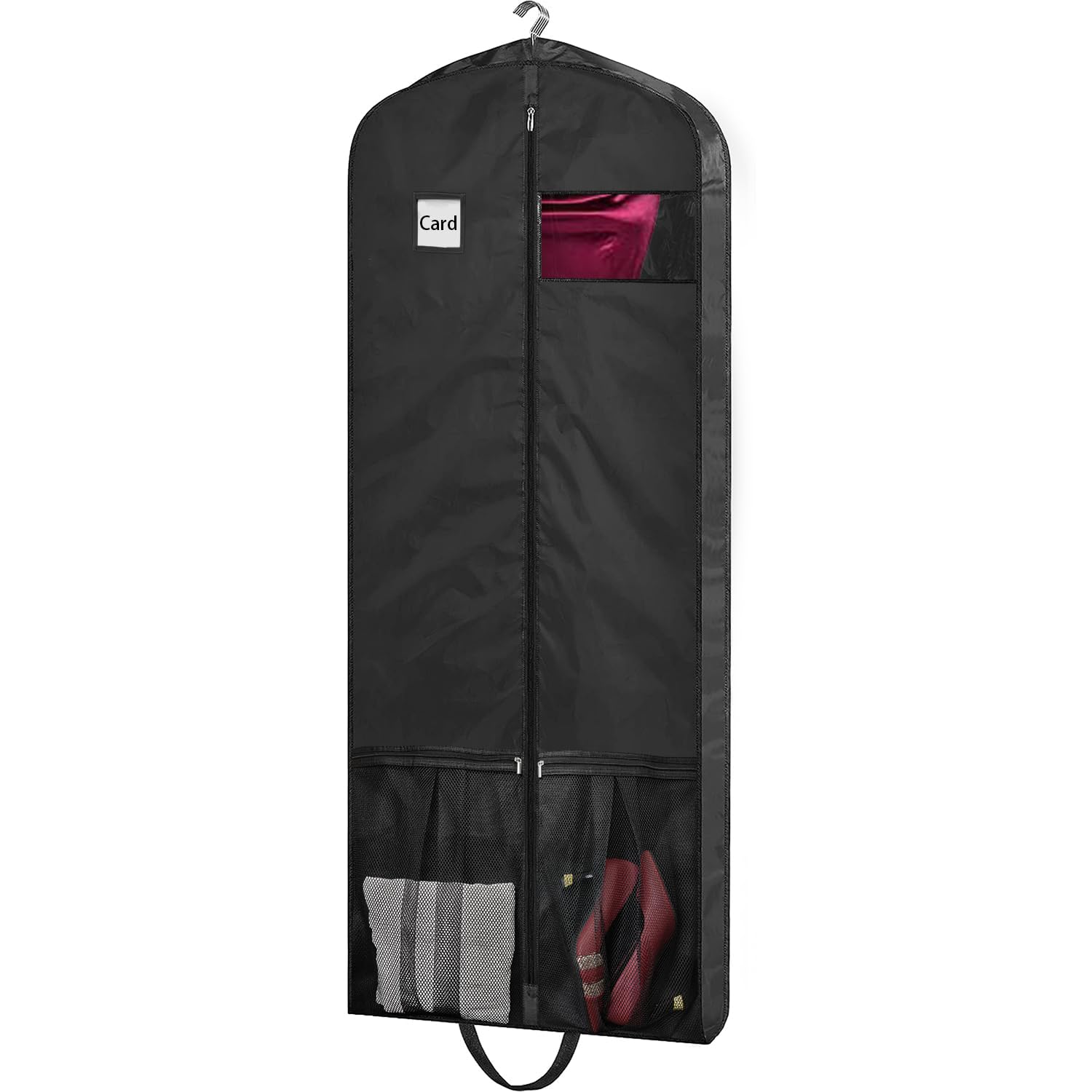 BH7STAR Dress Garment Bag, Black, 65" L x 26" W x 5" D, Nylon, Zipper Closure, Extra Long Size, Clear Window, Travel Friendly