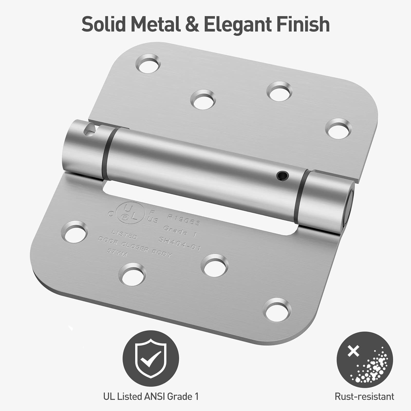 2 Pack Self Closing Door Hinge, 4 Inch Door Closer Hinge with 5/8'' Radius Corners, Adjustable Tension, Heavy-Duty Door Hardware, UL Listed, Brushed Nickel