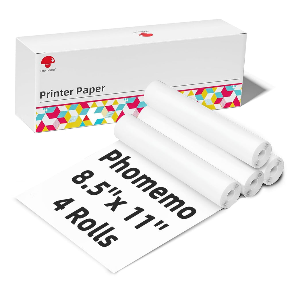 Phomemo M832 Thermal Paper 8.5" x 11", 4 Rolls US Letter Thermal Printer Paper, Quick-Dry Thermal Roll Paper Compatible with M832D M832 M834 M835 A285M Portable Printer