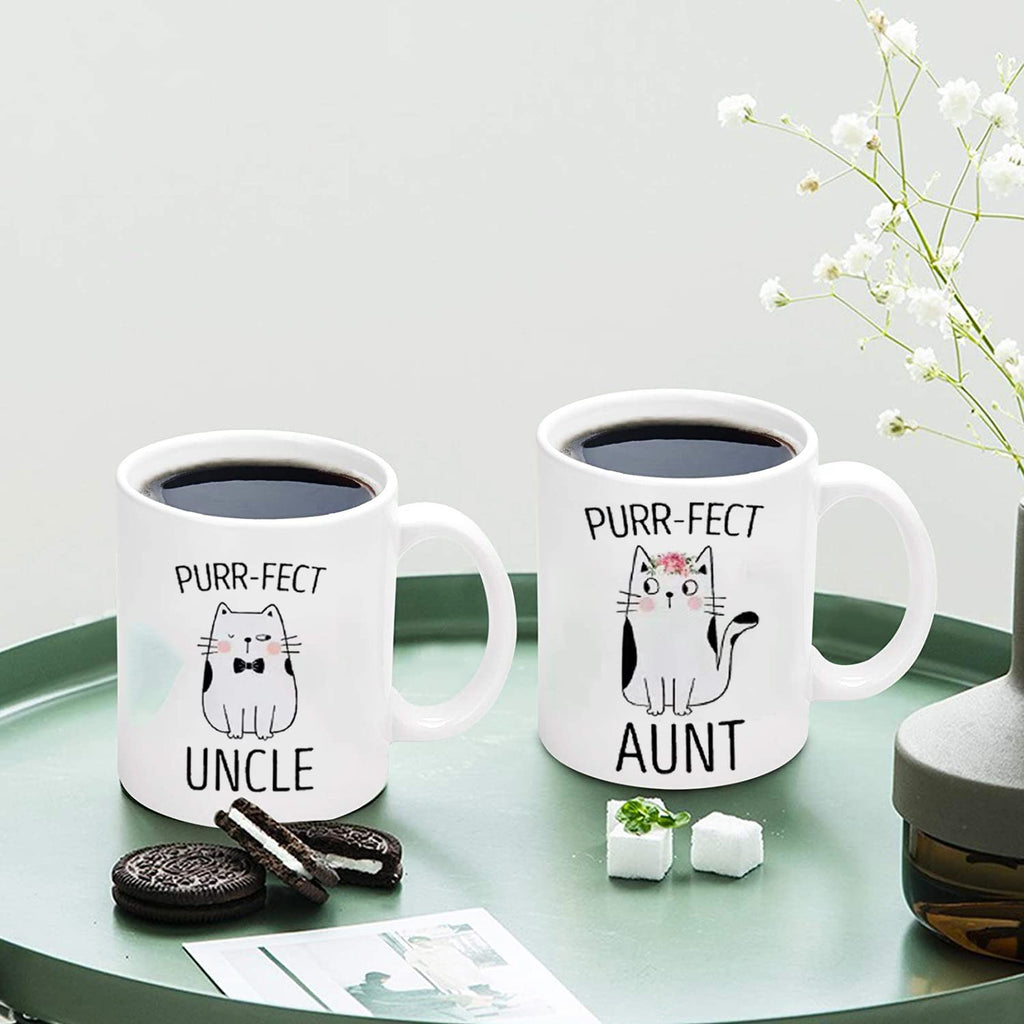 Purr-fect Aunt & Uncle Coffee Mugs - Pregnancy Announcement & Couple Gift for Uncle & Aunt - Perfect for Birthday, Christmas & Anniversary