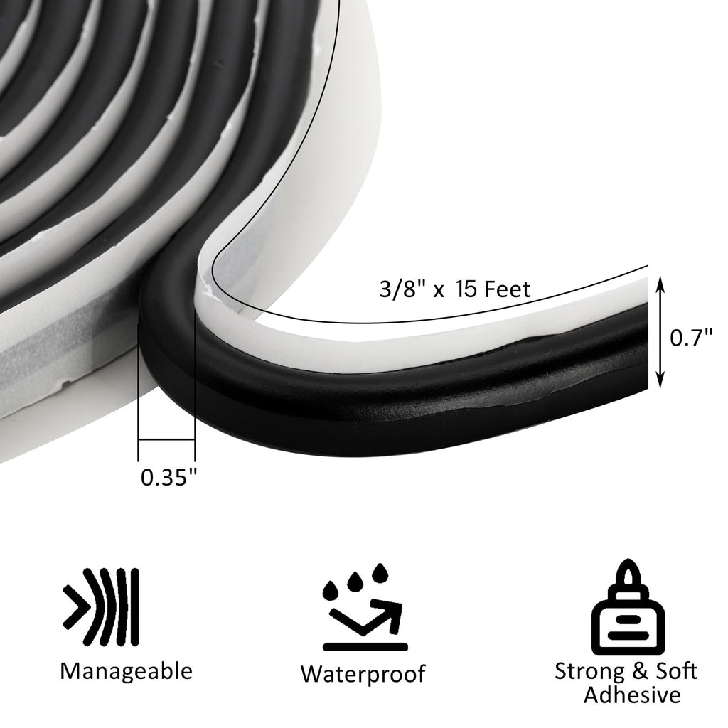 ZOOFOX 2 Pack Butyl Seal Tape, 3/8" x 30 Feet Black Rubber Sealant, Leak Proof Putty for RV Patching, Window Caulking, Door, Headlight, Windshield, Boat Sealing, Roof Patching
