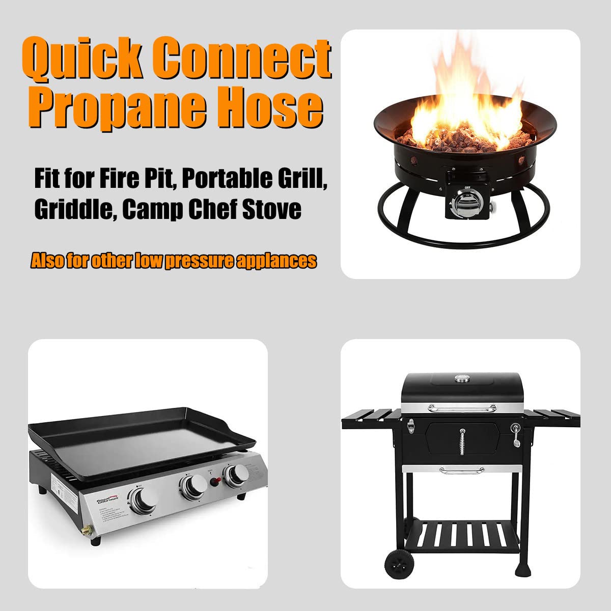 12 FT RV Propane Quick Connect Hose, 3/8 Female Flare and 1/4 Full Flow Male Plug LP Gas Line, Connection Hose for Fire Pit, Camp Chef Stove, BBQ Stove Grill