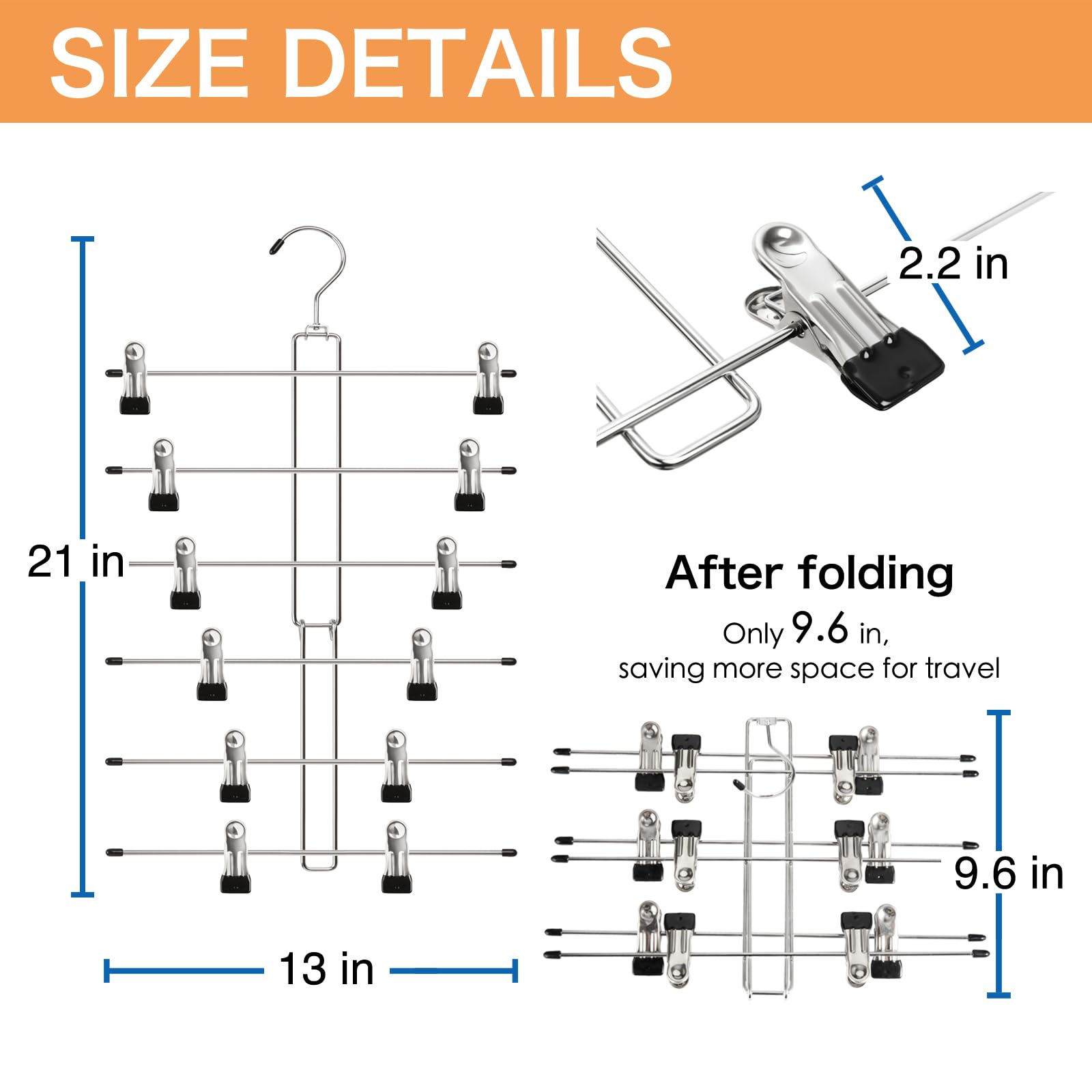 WYLWLS Skirt Hangers with Clips, Pant Hangers with Clips - Space Saving Hangers, Multi Clip for Skirts Pants Leggings Bra Scarf Organizer, Space Saver for Apartment & Small Space, 4 Pcs