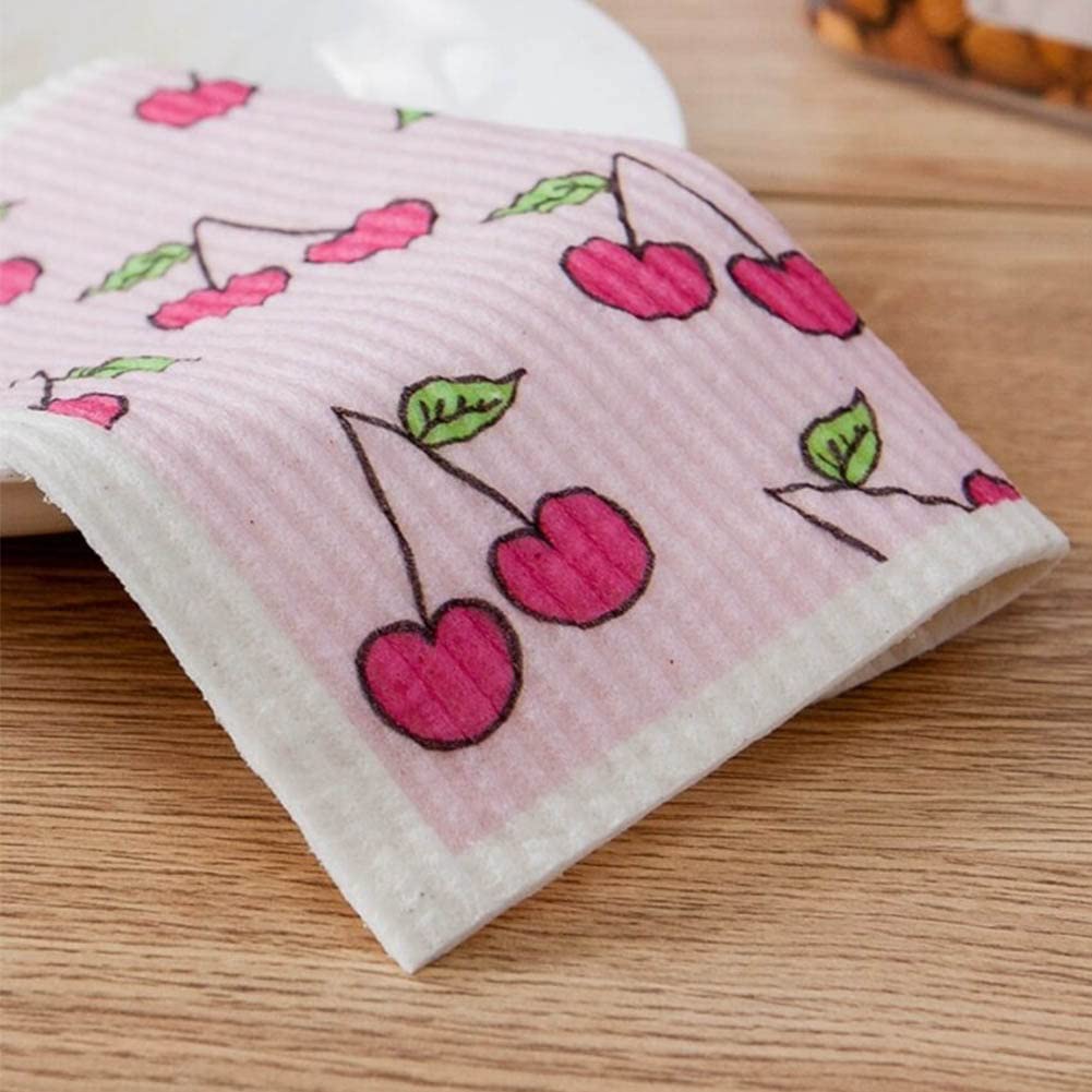 Reusable Swedish Dishcloths, Pack of 5 Cellulose Sponge Cloths, Eco-Friendly Absorbent Reusable Dish Cloth, Kitchen Eco-Friendly Odorless Cleaning Cloth (Fruits)