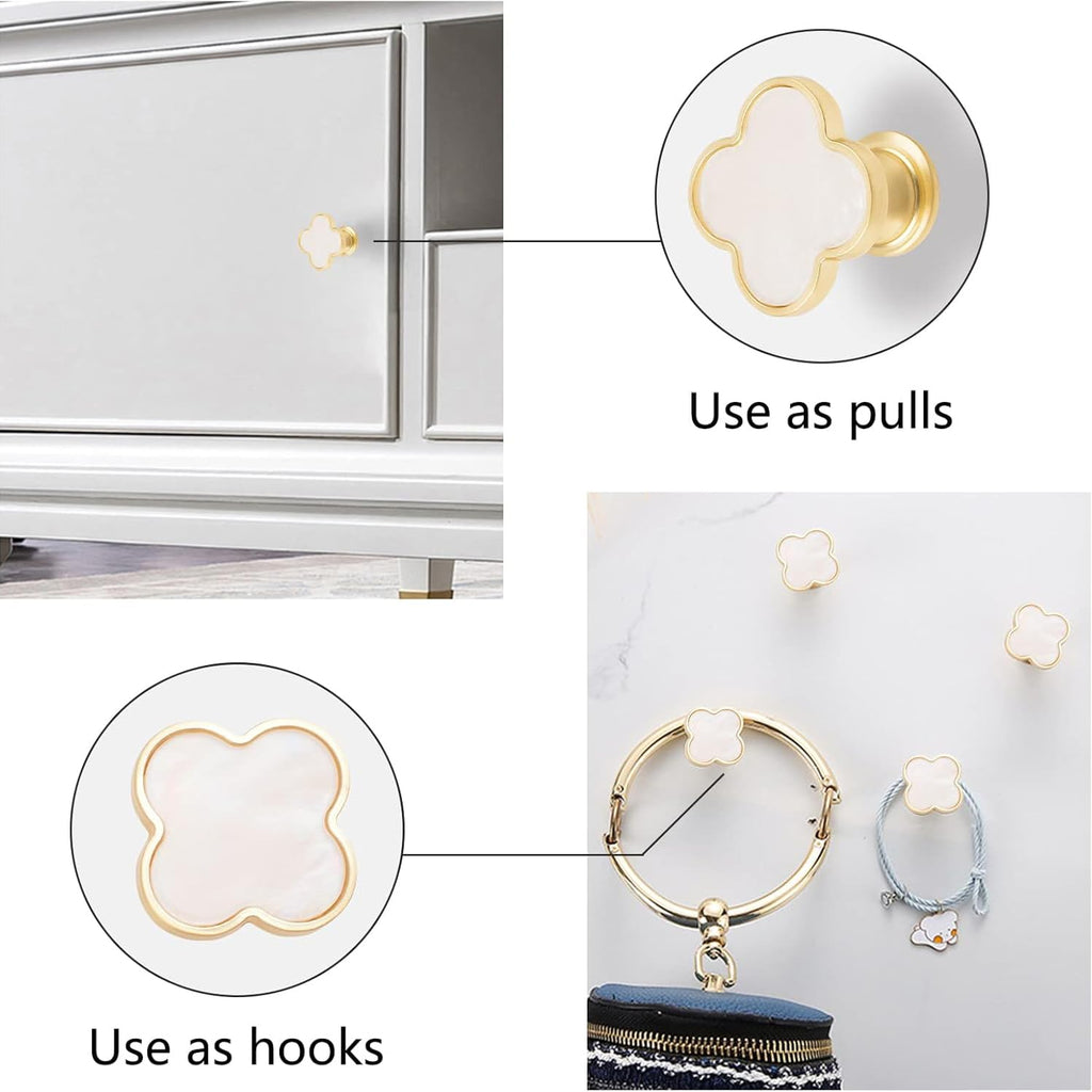 BEANPRECOY 8 Pcs Clover Four-Leaf Cabinet Knobs, Cabinet Drawer Pulls Cabinet Knobs, Zinc Alloy Single Hole Door Handle for Dresser, Wardrobe, Cupboard (White)
