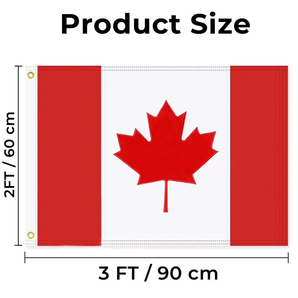 Canada Flag 2x3 FT - Made of 210D Heavy Duty Oxford Nylon Canadian Flag, Embroidered Maple Leaf with Sewn Stripes and Brass Grommets for Outdoors Indoors Decoration