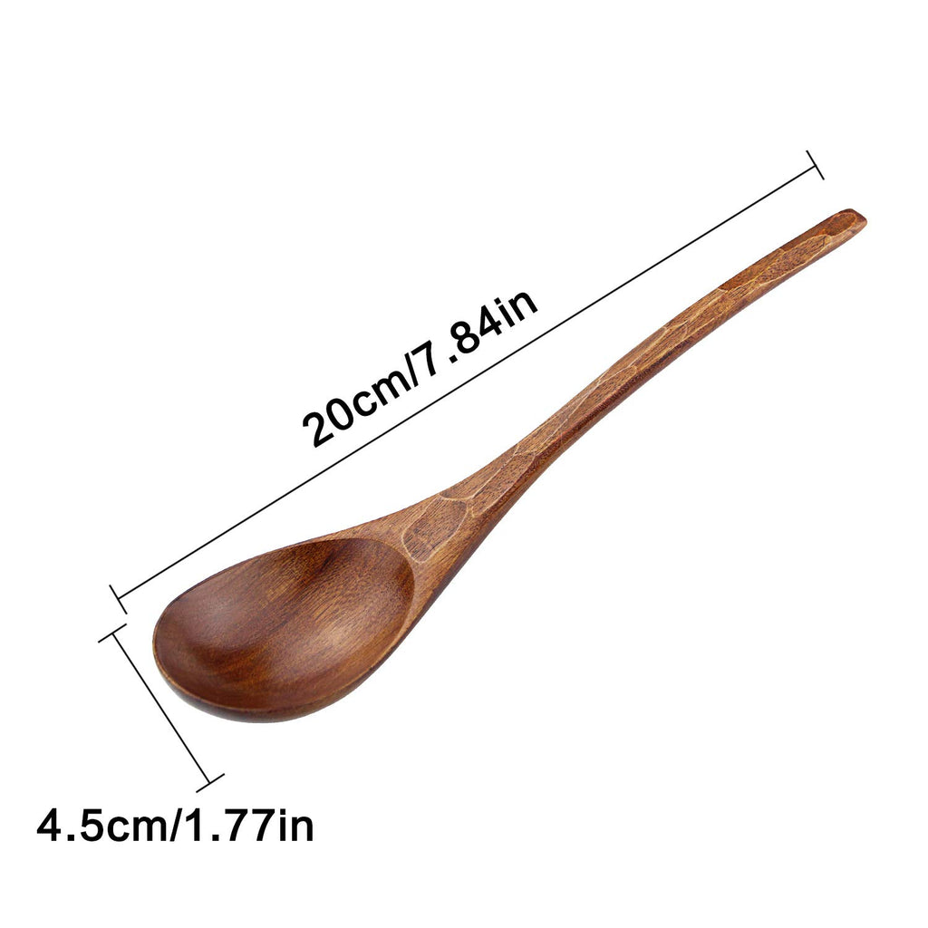 AOOSY Soup Spoons, 6 Pieces 7.84 inches Japanese Ramen Spoons Round Nanmu Wood Long Handle Rice Dessert Cooking Tasting Dinner Table Spoon for Kitchen Restaurant