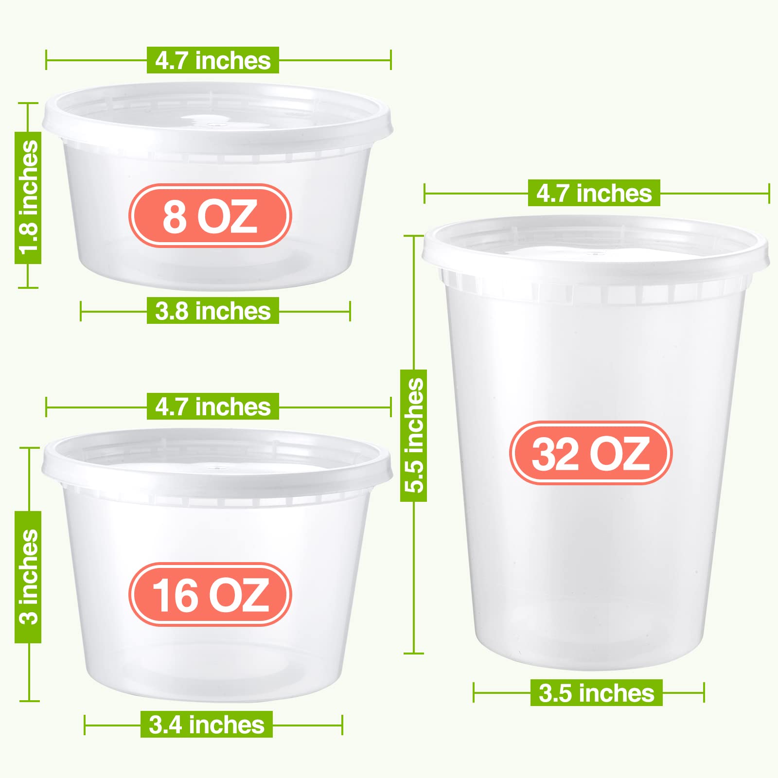 NEEBAKE 60 Set Deli-Containers-with-Lids: [8oz 16oz 32oz] Combo Plastic-Food-Storage-Containers-with-Lids, Microwaveable & Freezer Safe To-Go-Containers, Leak-proof BPA-Free Soup Slime Overnight Oats