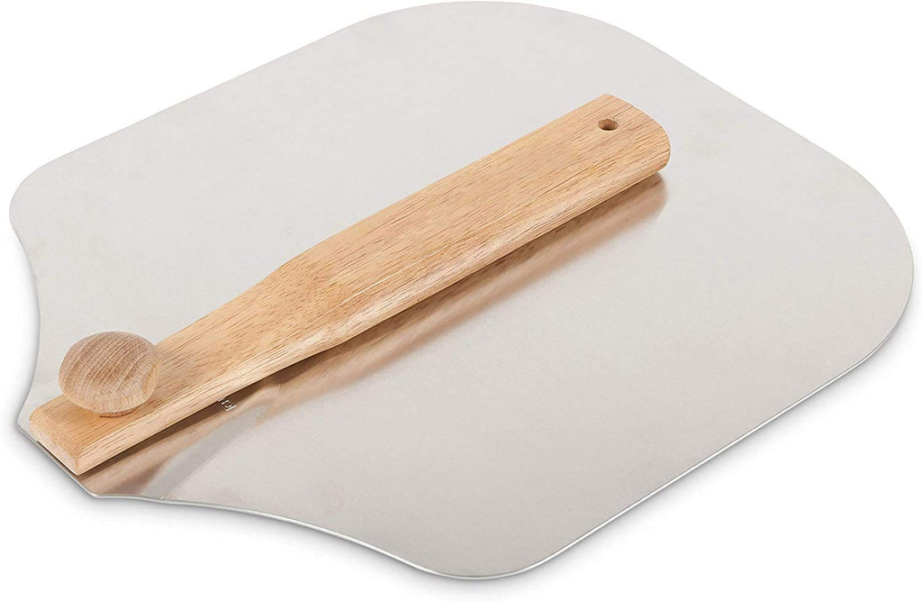 12 Inch x 14 Inch Aluminum Metal Pizza Peel, Pizza Paddle for Baking Homemade Pizza and Bread with Foldable Wood Handle for Easy Storage, for Any Outdoor Or Indoor, Oven or Grill Use (Wood)