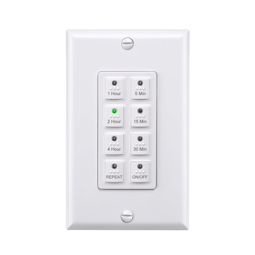 BN-LINK Countdown Digital Wall Timer Switch for Exhaust Fan with Push Button 5-15-30-60mins, 2-4hours, Bathroom Fan Light Switch Timer Indoor, Neutral Required, Wall Plate Included, White