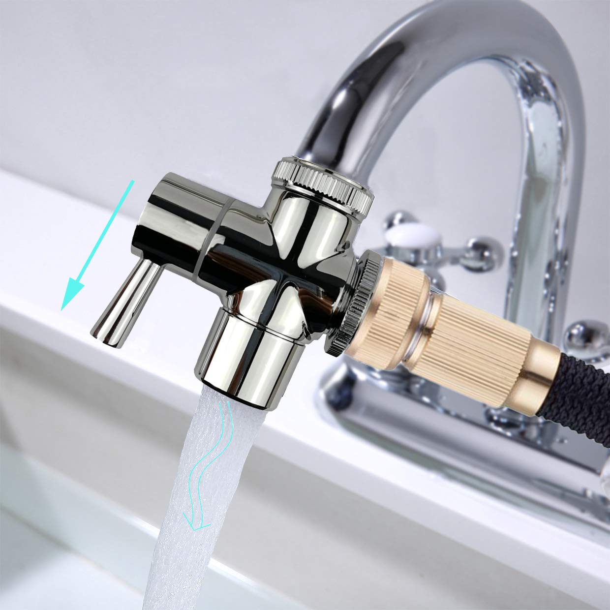 All Brass Faucet Diverter Valve with Aerator, Sink to Garden Hose Diverter Adapter, for Bathroom/Kitchen Sink Faucet Connection Portable Washing Machine/Dishwasher (G1/2 * 3/4", Chrome)