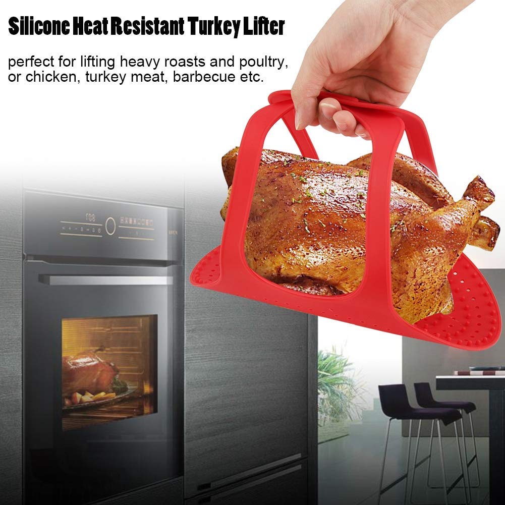 Silicone Turkey Lifter, Reusable Heat Resistant Non Stick Poultry Lifter Chicken Turkey Meat Lifter Mat Turkey Roasting Sling Oven Baking Mat for Home Cooking, 23.2 x 12.4 in