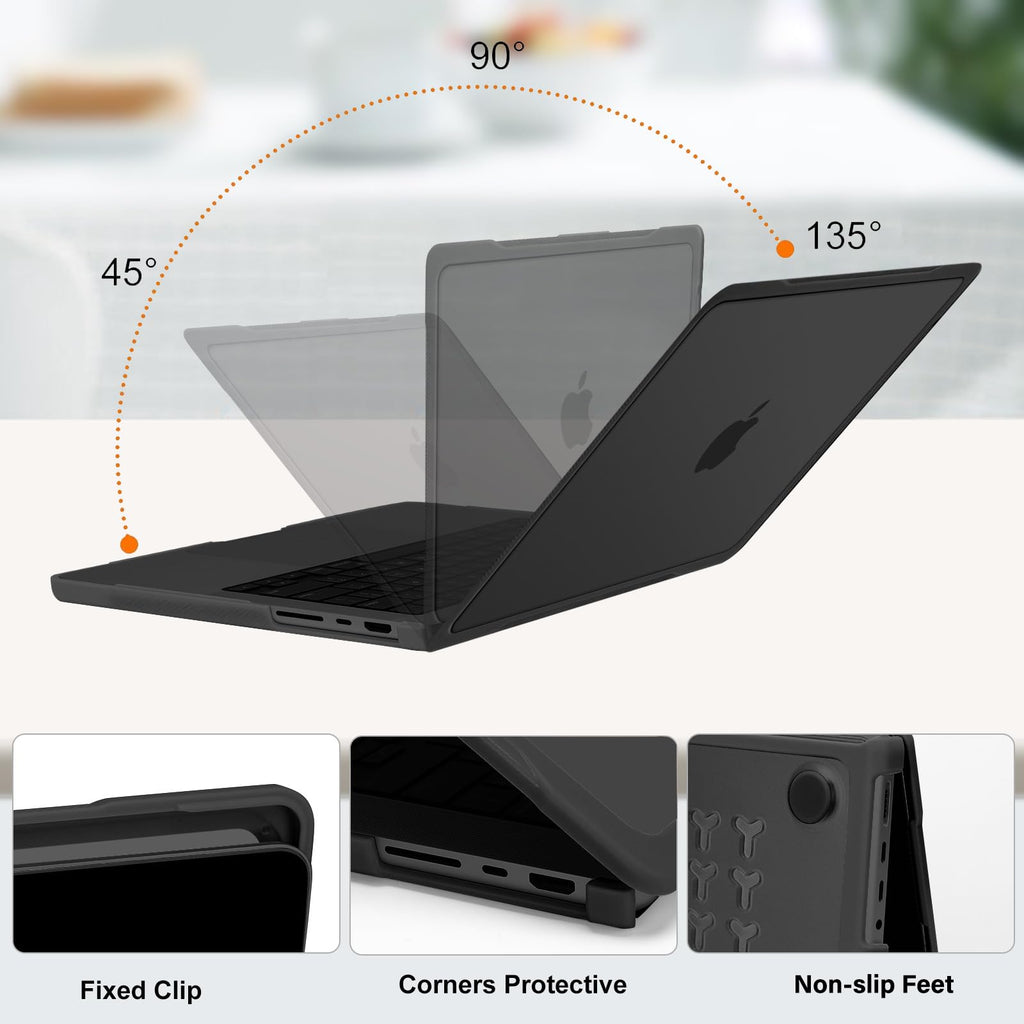 MOSISO Compatible with MacBook Pro 14 inch Case M5 2026 M4 M3 M2 M1 2025-2021 A3427 A3426 A3434 A3112 A3185 A3401 A2918 A2992 A2779 A2442,4 in 1 Kit Anti-Crack Hard Shell with TPU Bumper, Black