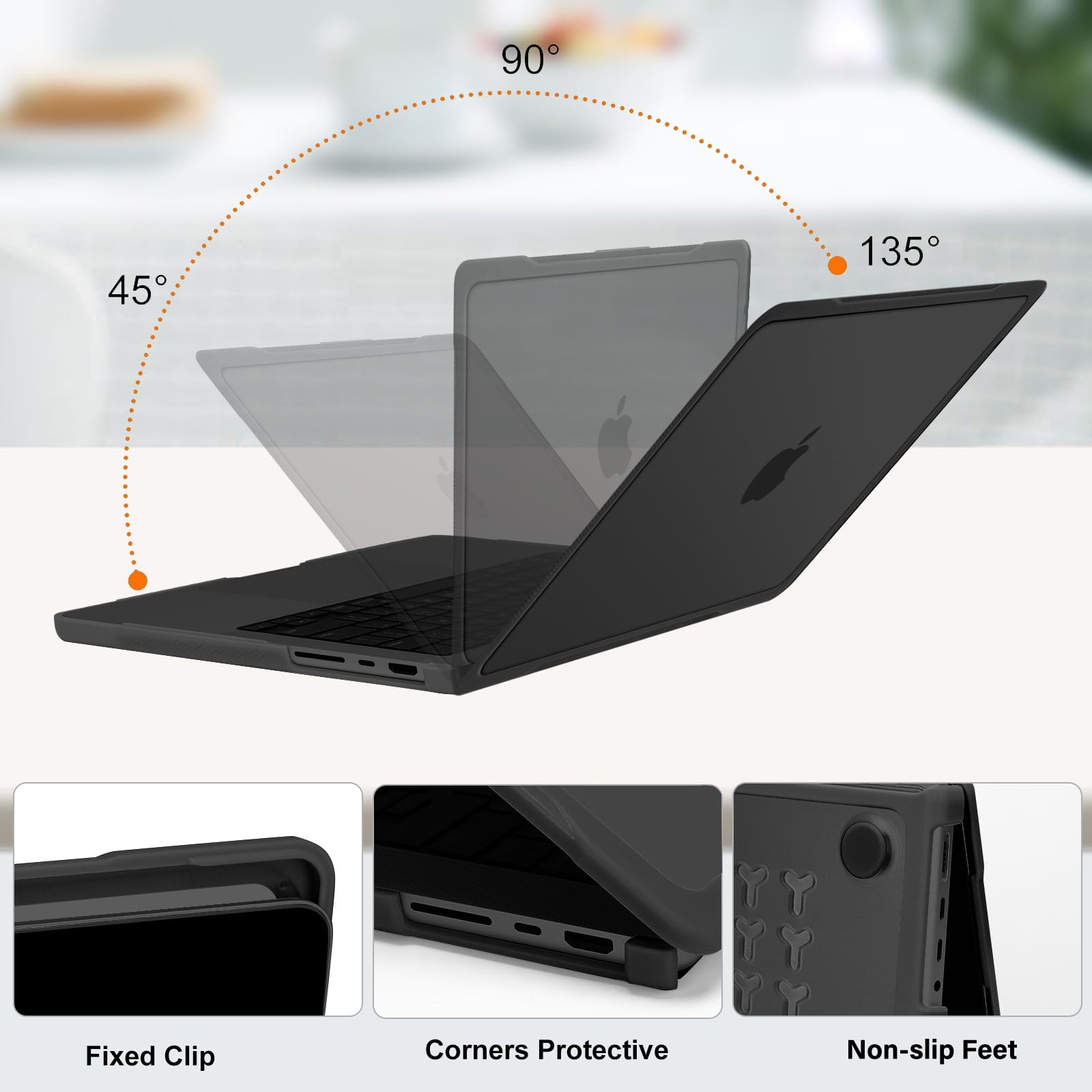 MOSISO Compatible with MacBook Pro 14 inch Case M5 2026 M4 M3 M2 M1 2025-2021 A3427 A3426 A3434 A3112 A3185 A3401 A2918 A2992 A2779 A2442,4 in 1 Kit Anti-Crack Hard Shell with TPU Bumper, Black