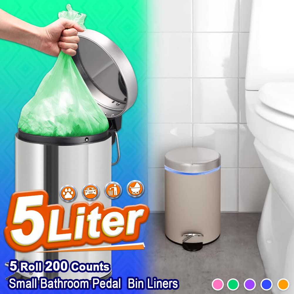 1.5gal Small Trash Bags AOSULI 200 Counts Garbage Bags Colourful Bin Liners for Home Office, Lawn,Bathroom,Toilet Wastebasket (Fits 0.8,1.5,1.2 Gal Gallon Bins)