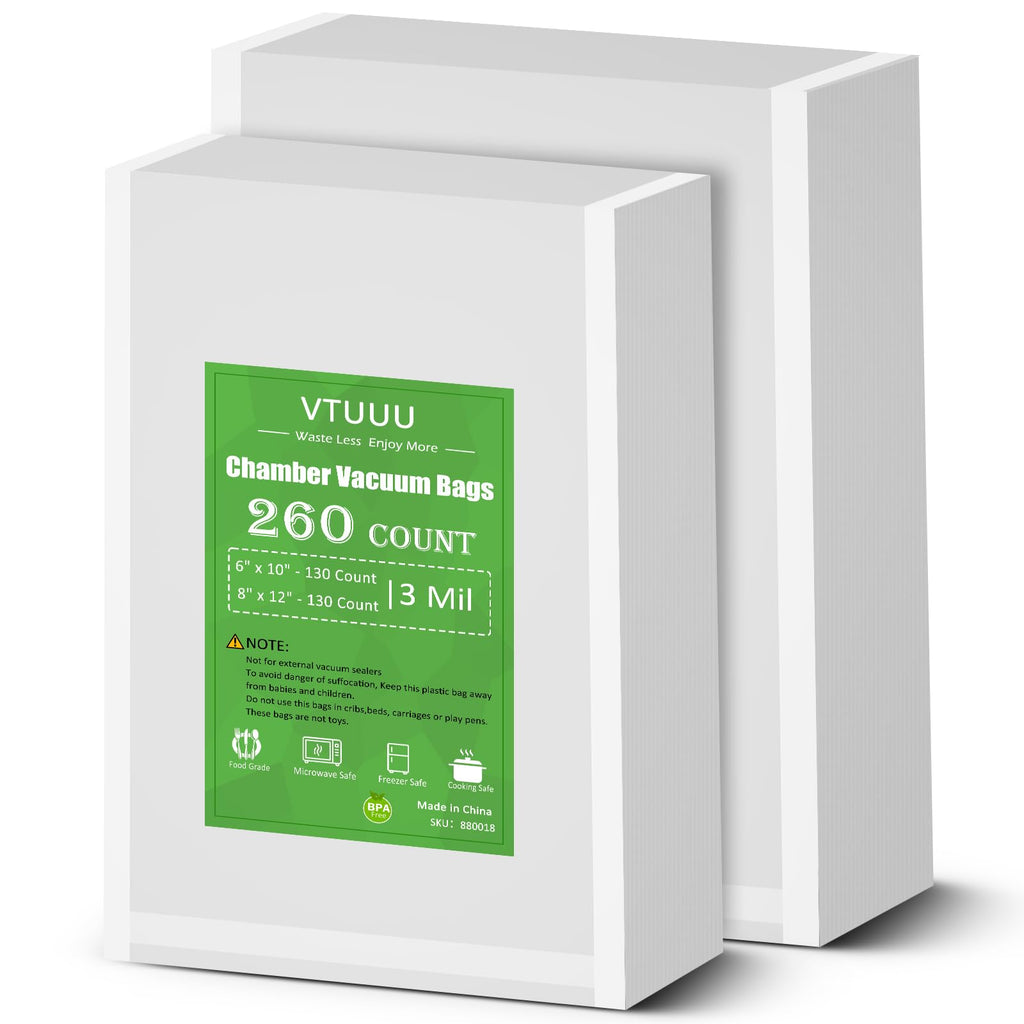 VTUUU Chamber Vacuum Sealer Bags 130 Quart size 8" x 12" and 130 Pint Size 6" x 10" For Vacuum Chamber Bags Pre-Cut Chamber Vacuum Bags- BPA-Free -Heavy Duty Chamber Machine Pouches