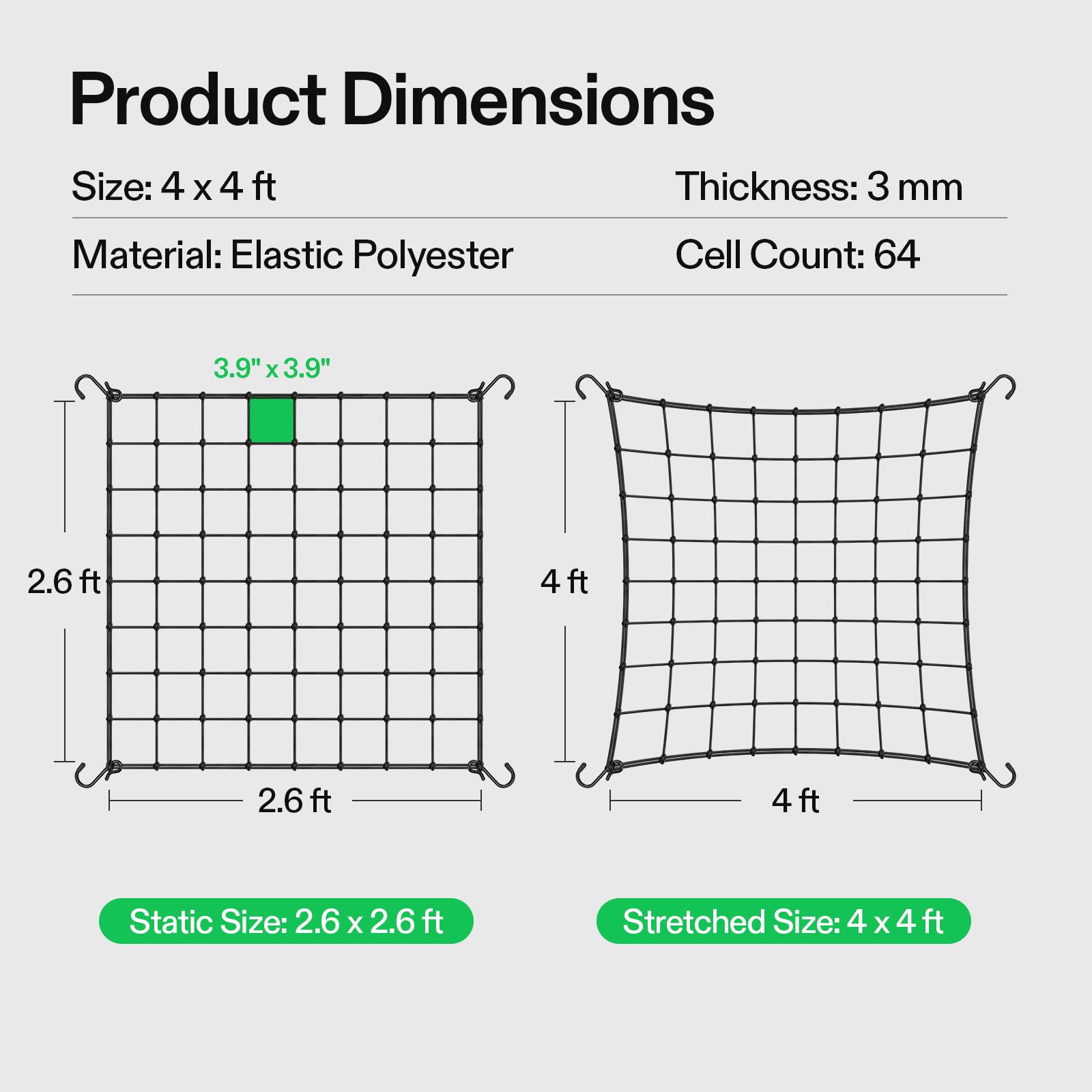 VIVOSUN 4 x 4Ft. Elastic Trellis Netting with 4 Hooks for Climbing Plants, Vegetables, Fruits, and Flowers, 1-Pack