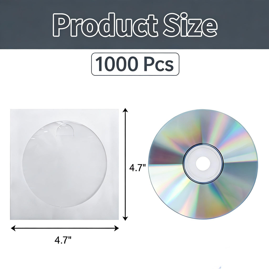 Fasmov 1000 Pack Thick White Paper CD DVD Sleeves Envelope with Clear Window and Flap, Dust Proof Protective Disc Storage for Music, Movies and Home Office