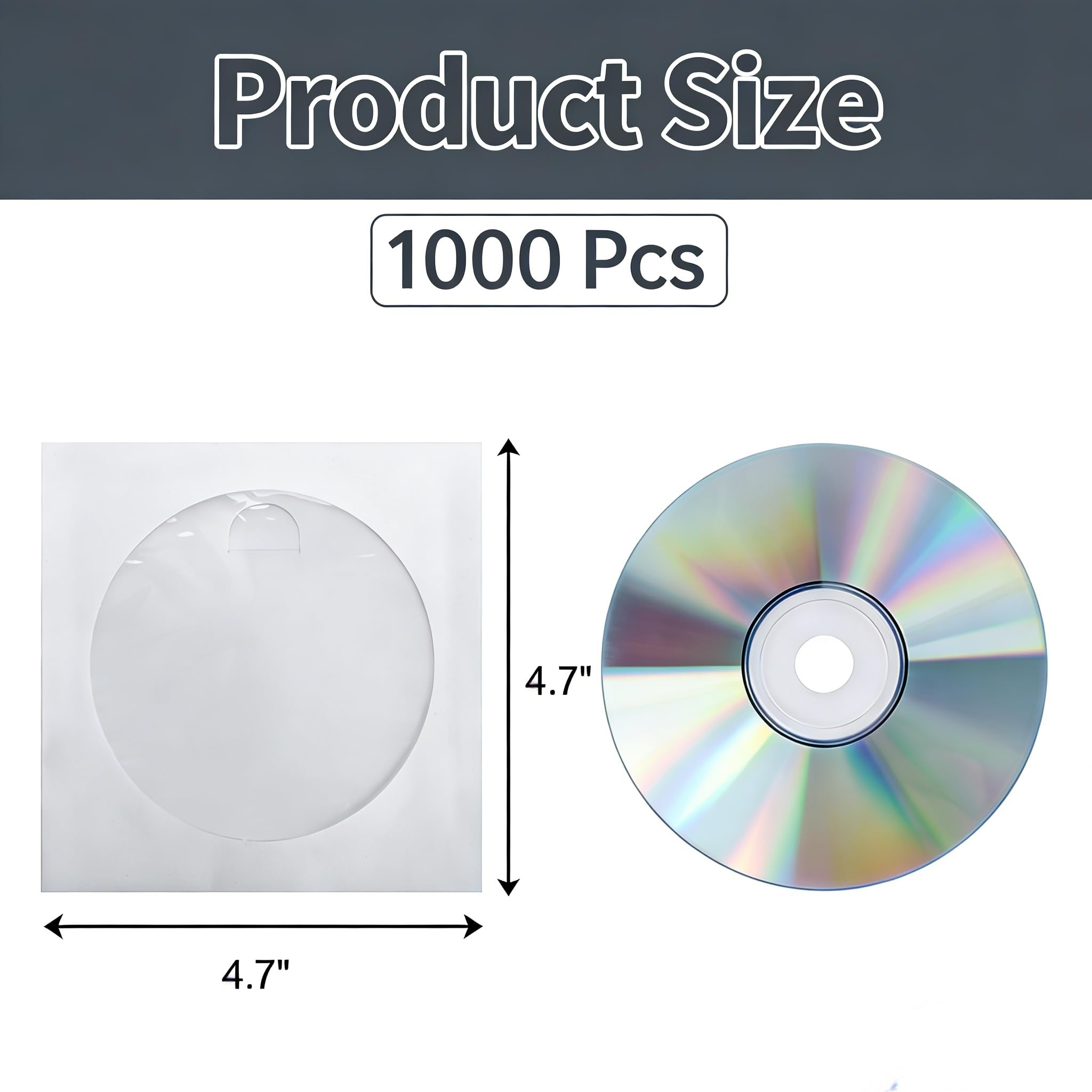 Fasmov 1000 Pack Thick White Paper CD DVD Sleeves Envelope with Clear Window and Flap, Dust Proof Protective Disc Storage for Music, Movies and Home Office