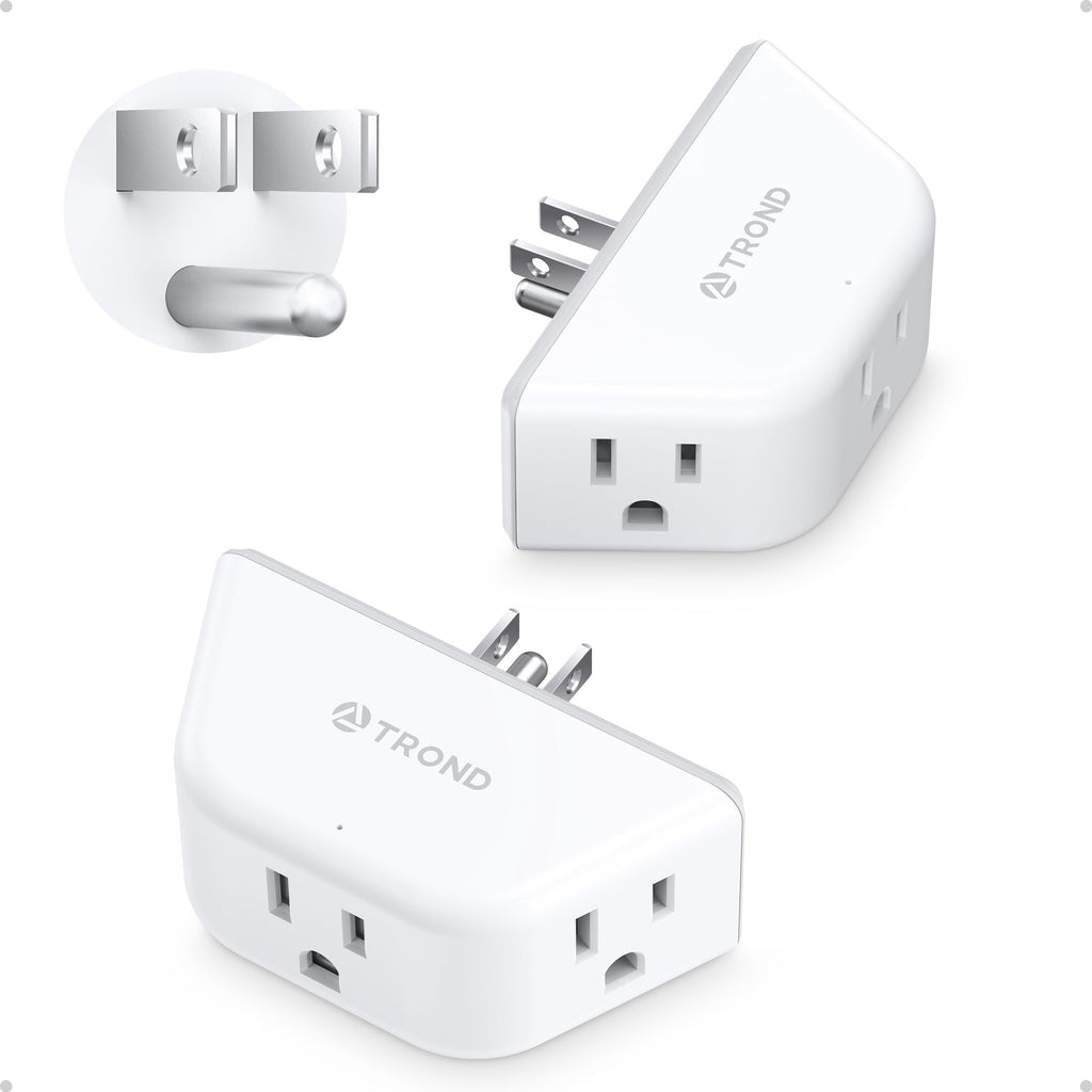 TROND 2 Pack Multi Plug Outlet Extender, 3 Way Angled Outlet Splitter, Cruise Ship Travel Essentials, Power Mutiplug Expander, Small Multiple Wall Plug for Home Office Dorm Room Accessories, White