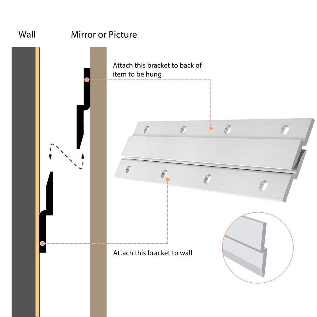 French Cleat Picture Hanger, Aluminum Z Hanger Interlocking Wall Mounting Bracket Hardware Kit Z Clips for Hanging Wall Painting, Mirrors, Panels, Artwork, Cabinet, Whiteboard (6inch-3Pairs)