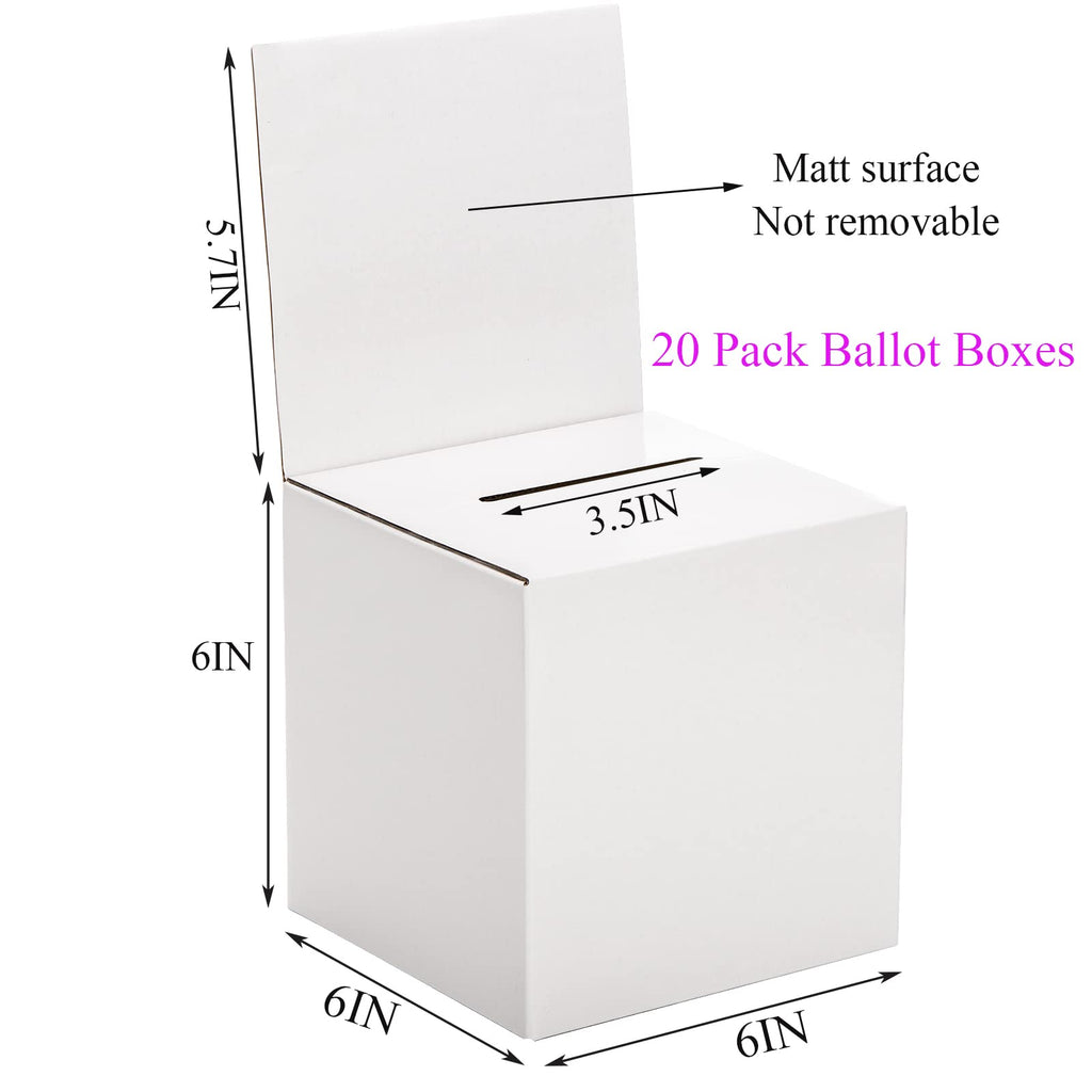 Cedilis 20 Pack Cardboard Ballot Boxes for Ticket, 6x6x6 Inches Raffle Box, Suggestions Voting Donation Boxes with Slot and Header for Charity, White